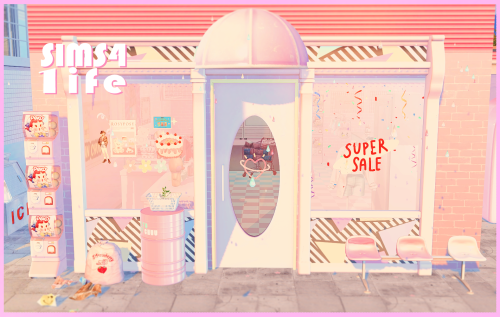 sims41ife:Happy store setIncludes 9 assets: 2 store front, 3 windows (clear and colored glass), door