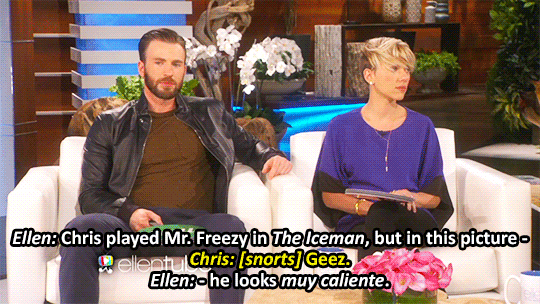 bealeeve-me:  in which we are all Scarlett Johannson [x] bonus Chris being a dork