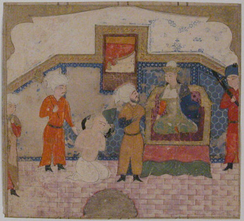 &ldquo;Zahhak Brought as a Prisoner before Faridun&rdquo;, Folio from a Shahnama (Book of Ki