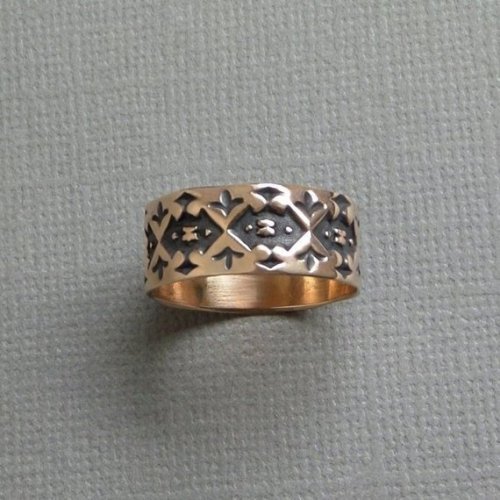 SALE 10K Victorian Wedding RING Antique Rose Gold Cigar Band, Sz 8, Fleur de Lis Fancy Engravings, W