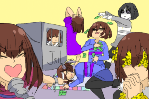 alloutofvacationdays: traced a random photo then BAM Original Frisk belongs to Toby Fox Echo Frisk b