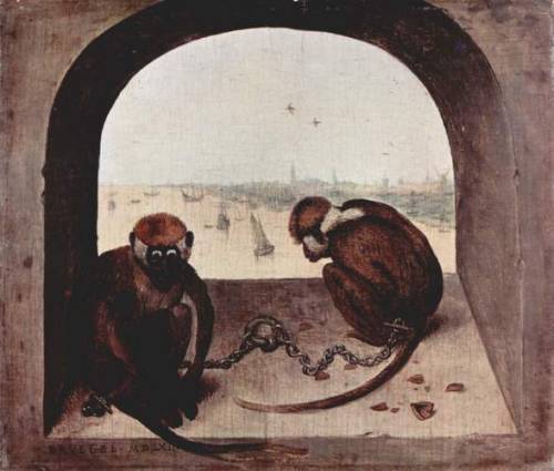 artist-bruegel:Two Monkeys, 1562, Pieter Bruegel the ElderMedium: oil,oakpanel