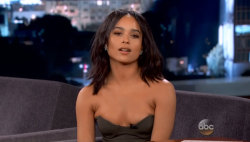 l7world:  Zoë Kravitz revealing interview on Jimmy Kimmel Live Actress Zoë Kravitz made an appearance on Jimmy Kimmel Live to promote her new movie Divergent but you can’t help but think of her stripper scene in X-Men: First Class, in which she undresses