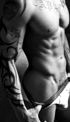 ileatherandlace:  Good night ♥ Follow us:  www.ileatherandlace.tumblr.com  Yummy, tattoos &amp; muscles! -fm