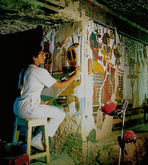 ancientegyptdaily:Italian conservator Lorenza D'Alessandro working on the conservation of the tomb o