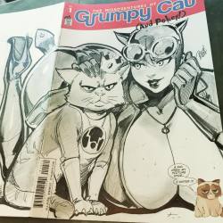 reiquintero:  I finishing Con Commissions, this paper was hard to work on I could fix the boobs size after the initial sketch LOL #BOOBS #grumpycat #cat #catwoman #reiq #con #sketch #artwork #traditional (at Pasadena, California)