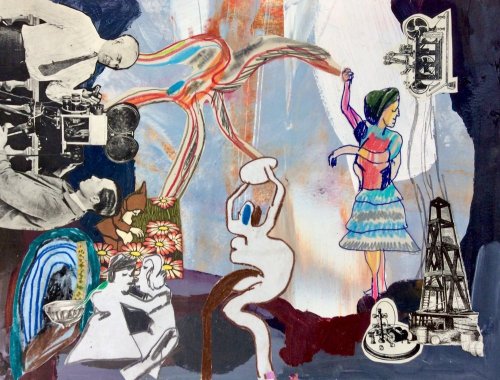 wtxch:Elizabeth HueySpun Round in the Alone, 2017Acrylic, China Marker, Collage, Colored Pencil, Gra