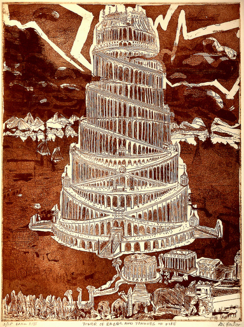 babelziggurat:Tower of Babel and Tongues of Fire. Jerry Gerard Di Falco. Bibliothèque In