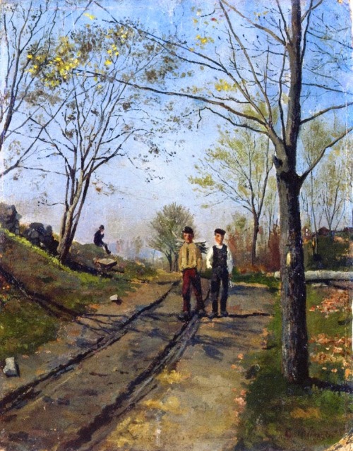 Two Boys on a Country Lane   -  Edvard Munch  1882Oil on cardboard 32 x 25 cm Private Collection