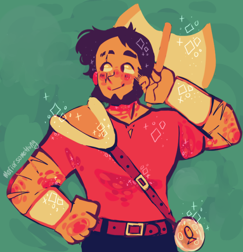 [image description: a colorful drawing of Magnus, a light-skinned muscular man with short black hair