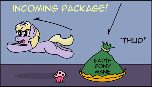 ask-dinky-dawberry-doo:  Alicorn Muffin Arc # 16 12/10 Lock of Earth Pony Manes  10/4   Bundle of Pegasus Feathers  2/1   Bottle of Alicorn’s Tears 1/1   Bag of Snake’s Molting 1/1   Lock of Okapi Manes Note: Consuming Pinkie Pie Muffin may