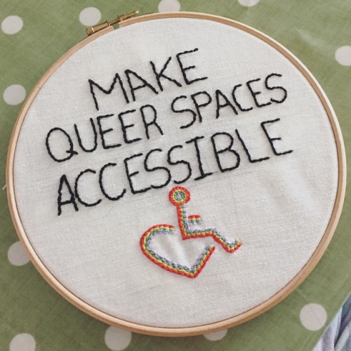 queerjewishcrip:bloosana: I made a thing[ID: fabric in an embroidery hoop. The phrase “make qu