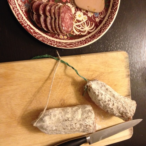 365 Day 38, 8 Dec 2014: Slicing saucisson. Delicious, delicious saucisson.