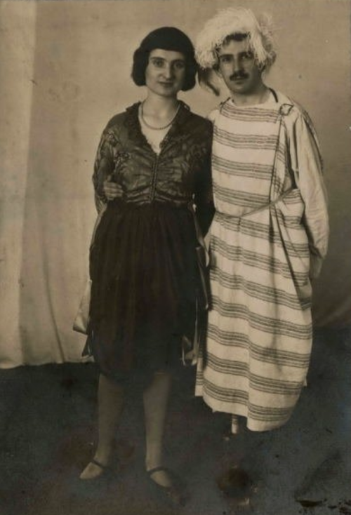 Walter Benjamin and Asja Lācis at a costume party, Berlin (1921).