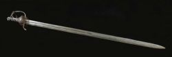art-of-swords:  Cavalry SwordDated: first half of 17th centuryCulture: probably GermanMeasurements: overall length 100 cmThe sword has a double-edged, straight blade with central fuller, two grooves and central point. On outer side features two marks