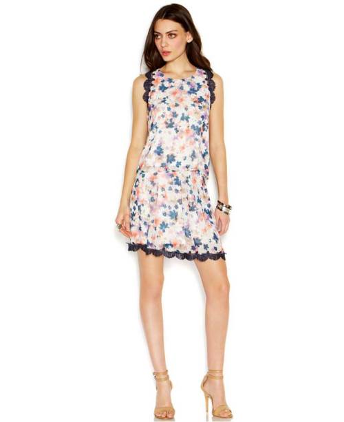Jessica Simpson Lace-Trim Floral-Print Skirt