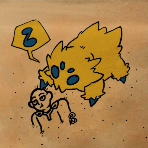 shapeshiftinterest:a tiny joltik from pokemon drawing saitama from one punch manthey’re in a s