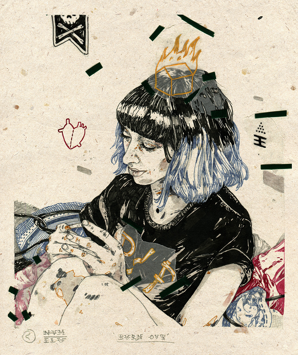 nvm-illustration:  ‘Burn out’ Playing around with this one. I like the fact that