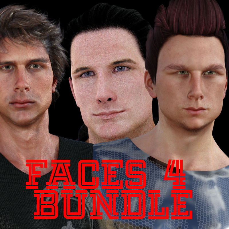 Faces  4 for Genesis 1 Male, M5, Genesis 2 Male, M6, Genesis 3 Male and M7 is  comprised