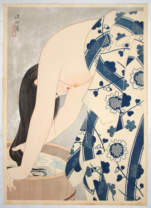 Itō Shinsui aka Itō Hajime aka 伊東深水 aka Kisetsu (Japanese, 1898-1972, b. Fukagawa, Japan) - Washing 