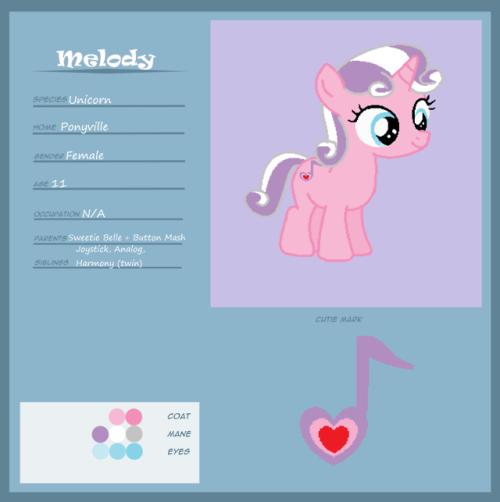Mane 6 Kids Pt. 3Here are my OC’s for Rarity’s family.Rarity x Double DiamondRuby RedEmerald GleamSa