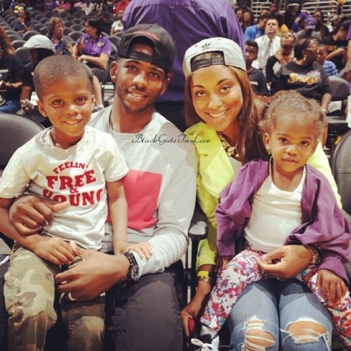 blackgirlsinlove:  NBA player Chris Paul and his wife Jada Crawley. The two met in high school and became college sweethearts while attending Wake Forest University together. They now have two gorgeous children, Chris Jr. and Camryn.
