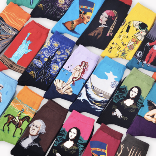 the–perfect-aesthetic:Combine your love of fashion and art with these rad socks that feature some of
