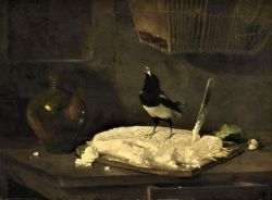 protowilson: heartbeat-of-leafy-limbs: PHILIPPE ROUSSEAU Still Life with Cheese and Magpie [1883] Two of my favourites… cheese and a bird behaving bastardly! 