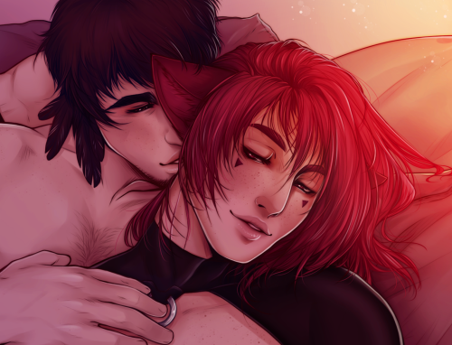 Lazy afternoon for my two OCs, Corbeau &amp; Renard.Renard is a little bit too muscular in it bu