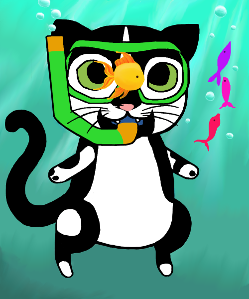 Snorkel kitty I think started from an offhand comment from the boyfriend. Played with both flat colo