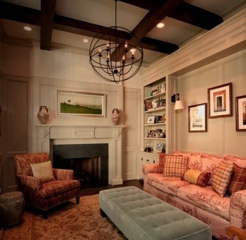 Houston Enclosed Living RoomMid-sized Arts And Crafts Enclosed Living Room Design With A Dark Wood Floor,