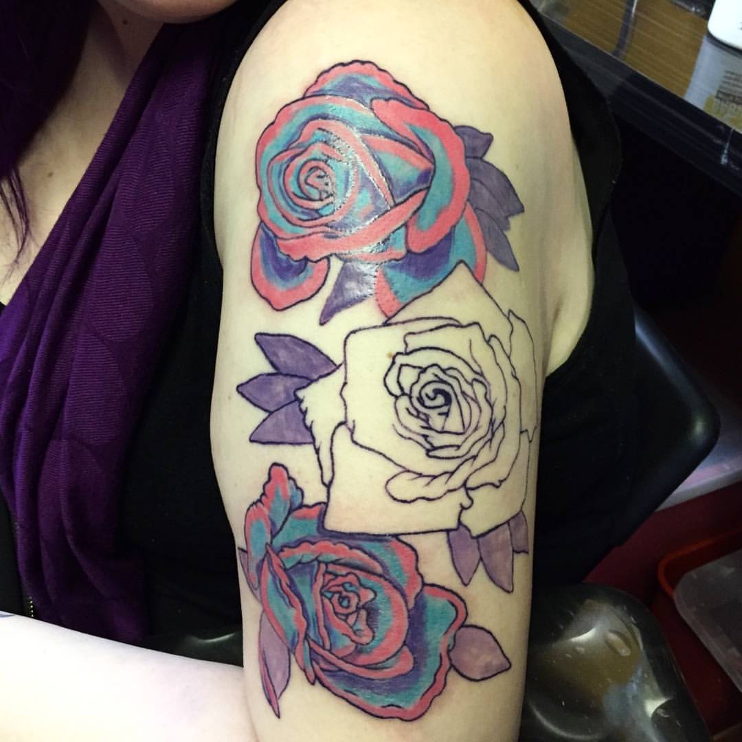 Filled in some color on my lady&rsquo;s flowers.  Thank you.  #tattoo #tattoos