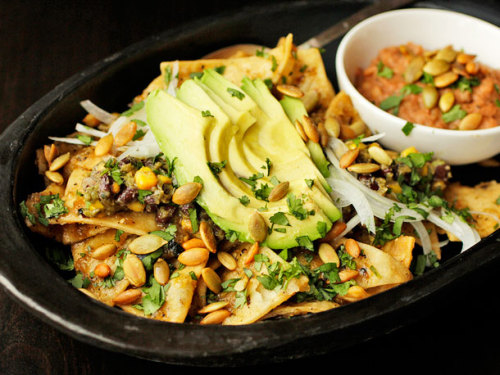 Vegan: Chilaquiles with Pepitas, Charred Corn, and Black Beans