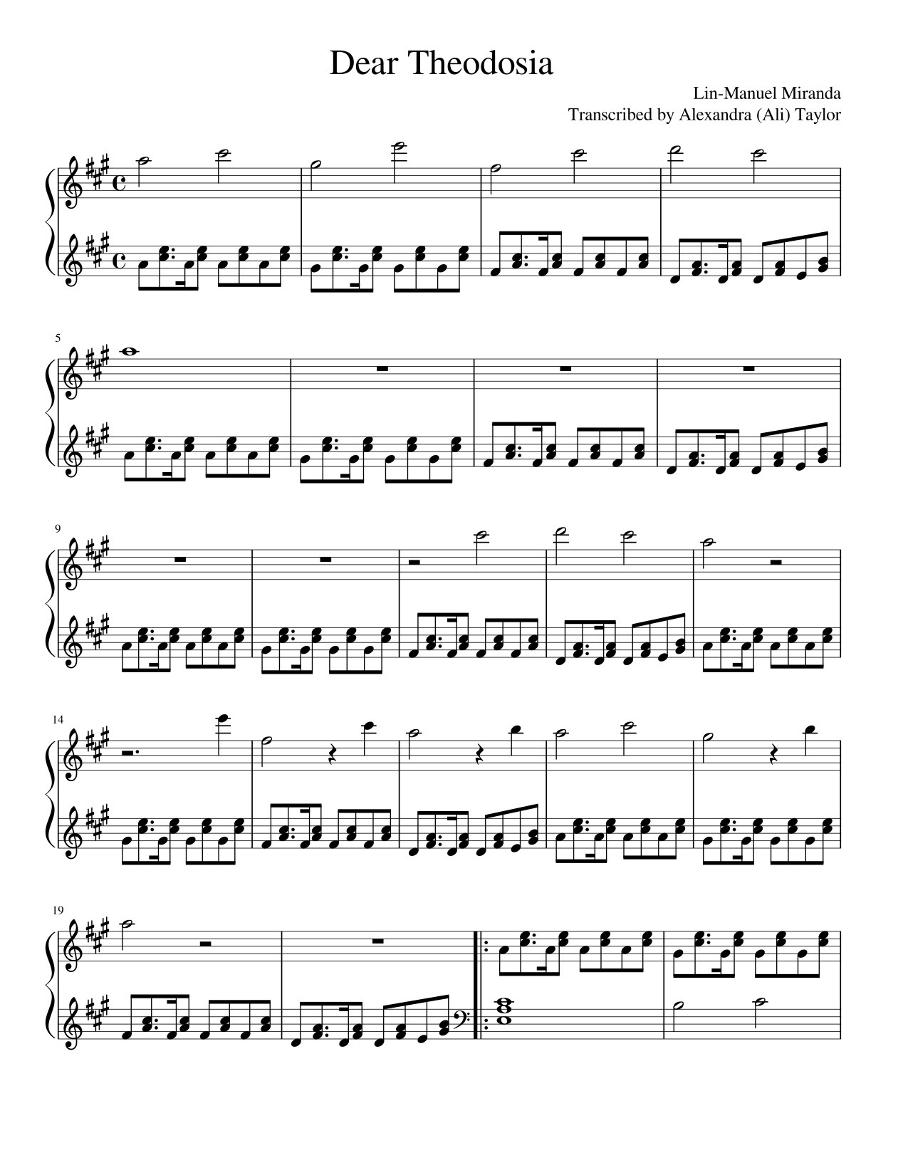 Llanura cuadrado Interminable Hamilton Musical — itsanidiom: Dear Theodosia - piano sheet music ...