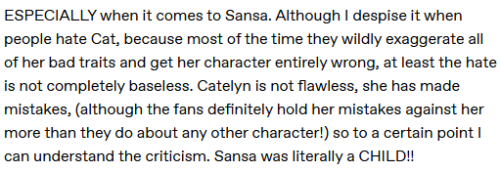 I'm Going To Take This As Stansas Indirectly Admiting That They See Sansa Stark As Flawless, That's Why