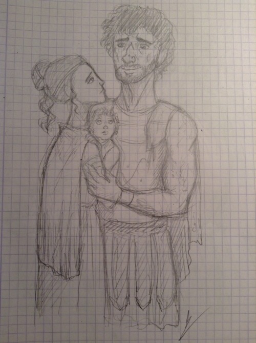 flemme-fatale:greek class sketch of the day: hector and andromache (ft smol astyanax) aka my preciou