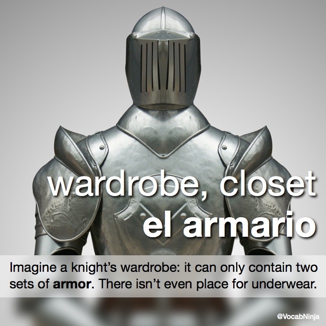 Daily Spanish word, with a hint (mnemonic, mem, mental nudge) - wardrobe,  closet, cupboard el armario Imagine