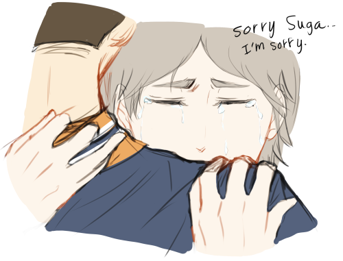 missdawntwilight:   Some Daisuga angst? This happens after Suga punches Daichi after his injury. Suga’s punches were just to cover up his fear, you aint fooling me Suga!  Hug pose Ref.  