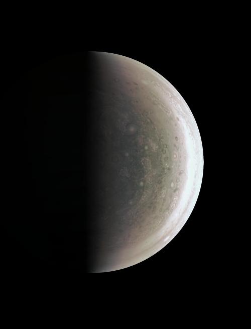 This image from NASA’s Juno spacecraft provides a never-before-seen perspective on Jupiter&rsq