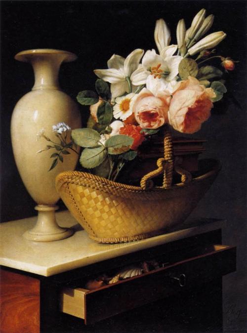 Still Life with a Basket of Flowers, Antoine Berjon, 1814
