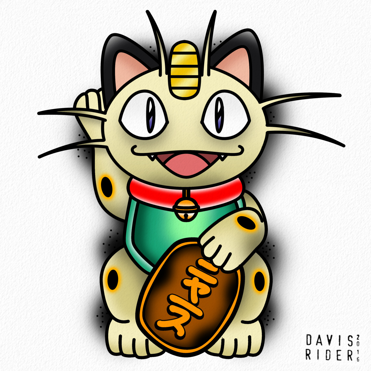 The Art of Davis Rider. — Meowth as a Japanese Lucky Cat!