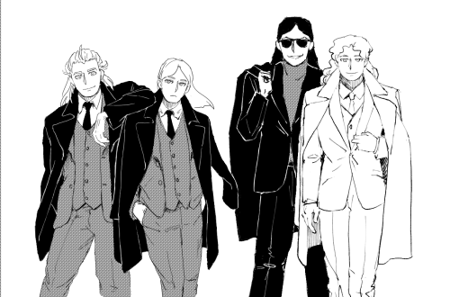 Inktober 201927.) CoatModern AU??  Every one wearing coats(except Melkor).  Left to Right , Eonwe, M