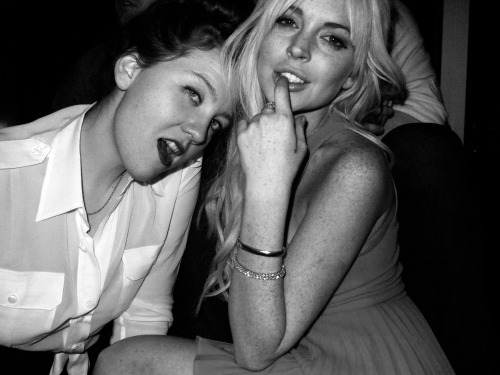 lindsayarchive: Lindsay Lohan &amp; Caroline Gaimari at BLK DNM x Purple Magazine party at The S