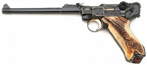German DWM World War I Model 1917 Artillery Luger that has been engraved and decorated with gold, si