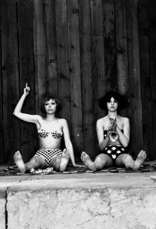 cinyma:  Ivana Karbanová and Jitka Cerhová, in Daisies [original title] Sedmikrásky, 1966.