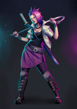 we-are-rogue:  Retrowave Biker Girl  by 