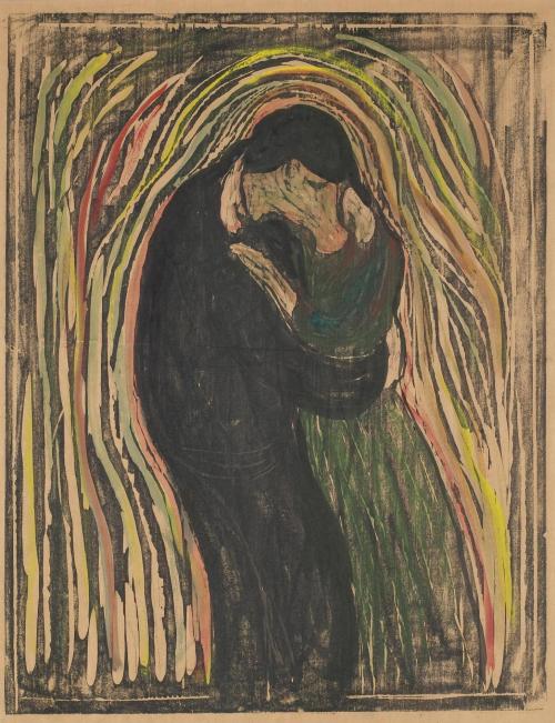 nobrashfestivity: Edvard Munch, The Kiss II, Woodcut, 1897