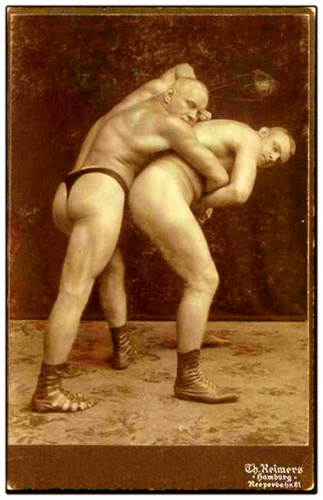 Two Hanseatic wrestlers on a cabinet card