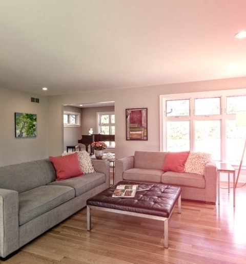 Music Room - Living RoomInspiration For A Mid-sized Transitional Open Concept Medium Tone Wood Floor