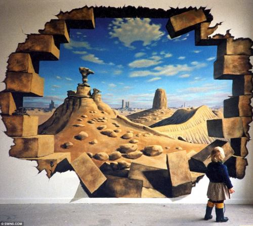 designcloud:  3D Murals by John Pugh. 3D realistic paitings by John Pugh painting on california buildings. See the his best 15 patings here: http://bit.ly/1d9n87c 